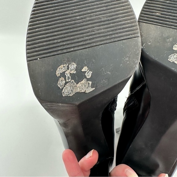 French Connection ankle bootie 41 black patent leather calf hair platform boots - Picture 8 of 11